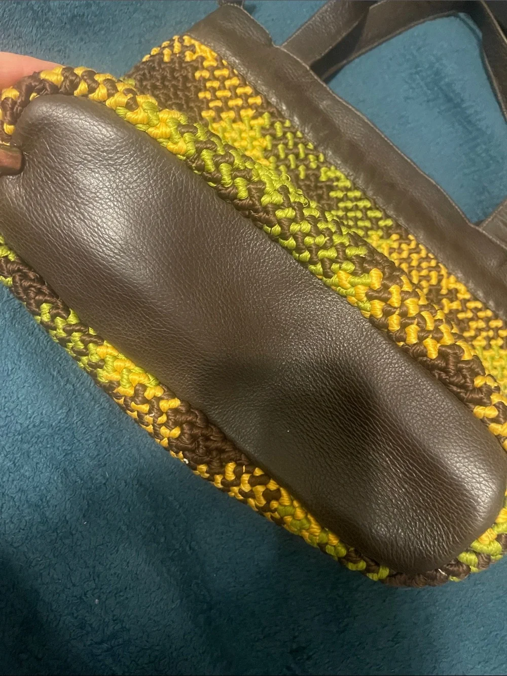 Woven Mosaic Tote Bag in Yellow, Green & Brown